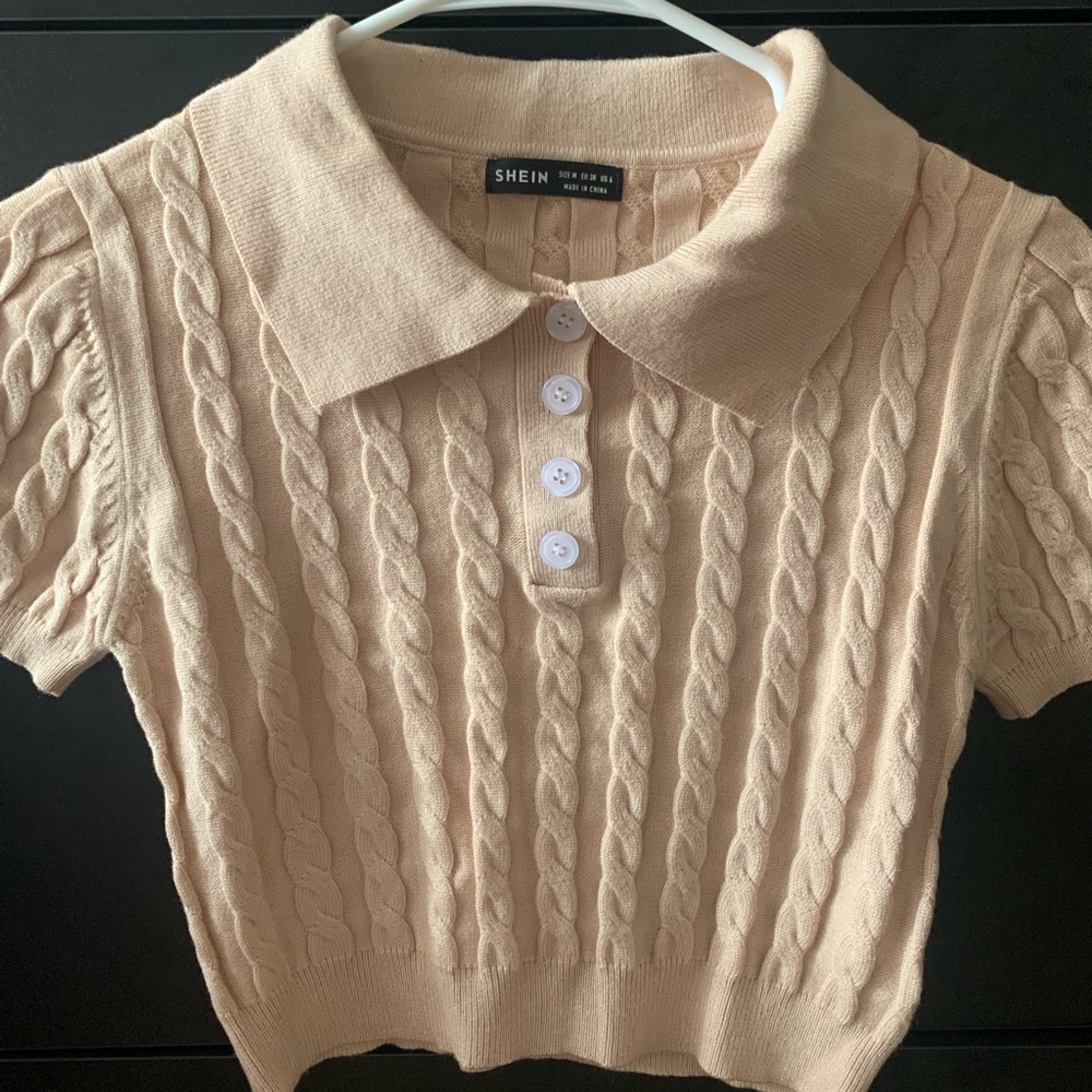 Half Button Cable Knit Crop Top